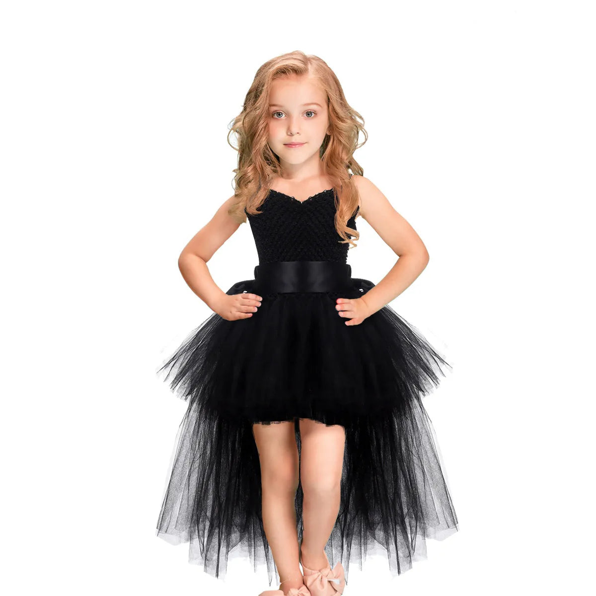 Fancy Kids Dresses for Girls Unicorn Black Girls Tutu Dress Tulle V-Neck Train Girl Evening Birthday Party Dresses D