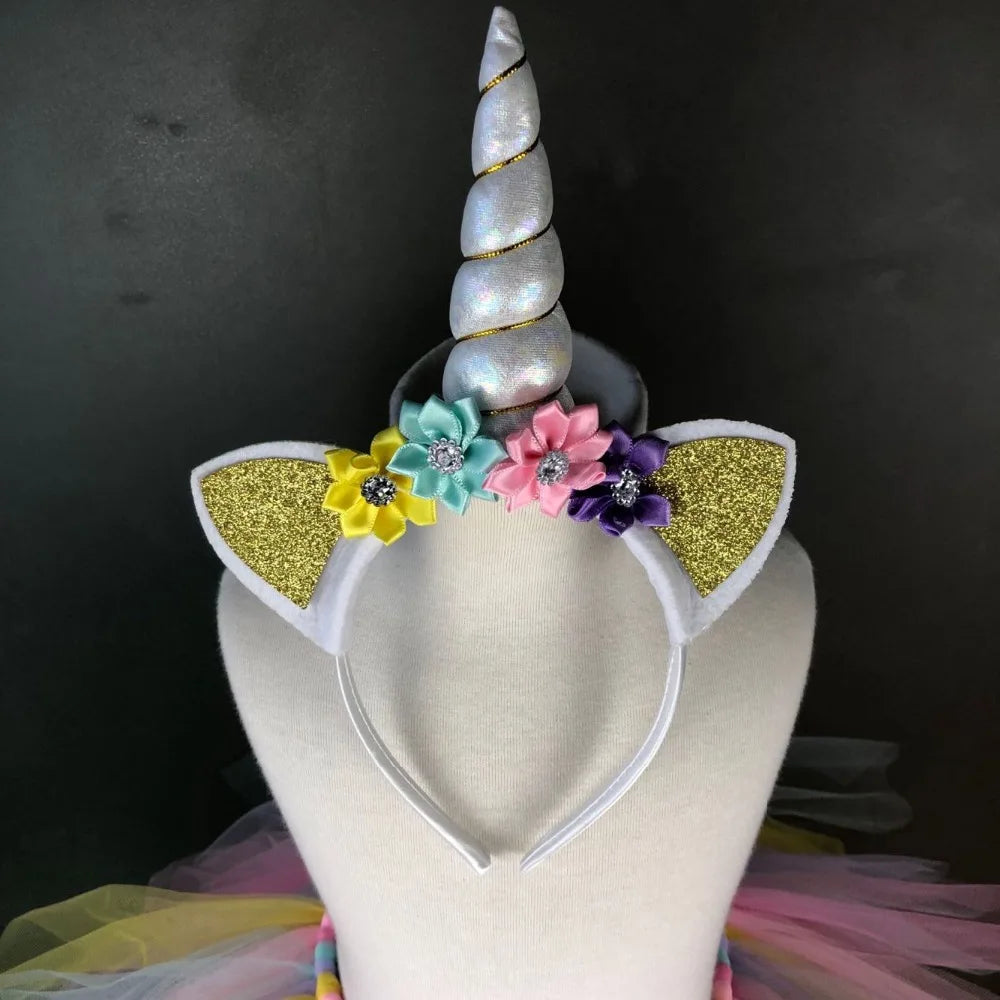 Girls Unicorn Rainbow Tutu Skirts Kids Tulle Skirts Ballet Tutu Pettiskirts with Flower Hairbow Set Children Party Costume Skirt