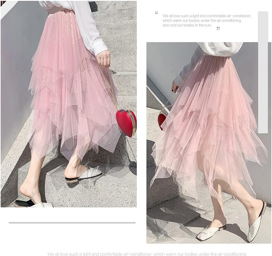 Women'S Tulle Skirt Formal High Low Asymmetrical Midi Length Elastic Waist Tutu Layered Puffy Fairy Skirts