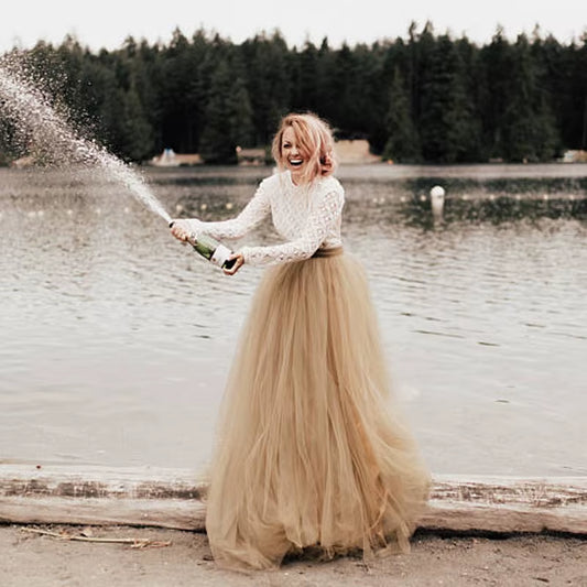 High Street Gold Tulle Long Skirt Extra Puffy Ball Gown Bridal Wedding Skirt Vintage Multilayers Tulle Tutu Skirts Women