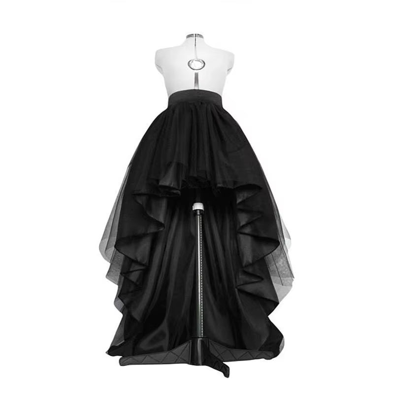 High Low Black Tulle Skirt Asymmetrial Hem Tutu Layered Wedding Bridal Gown High Waist Pleated Prom Skirt Gala Stylish Saia