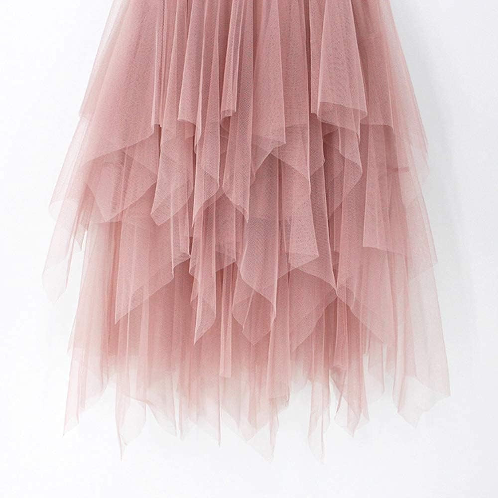 Women'S Tulle Skirt Formal High Low Asymmetrical Midi Length Elastic Waist Tutu Layered Puffy Fairy Skirts