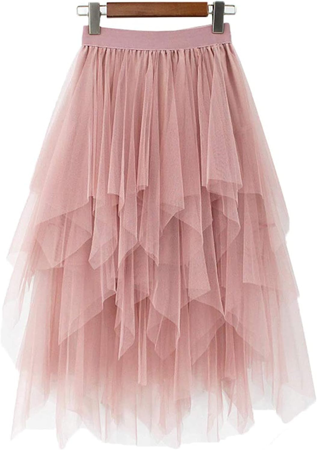 Women'S Tulle Skirt Formal High Low Asymmetrical Midi Length Elastic Waist Tutu Layered Puffy Fairy Skirts