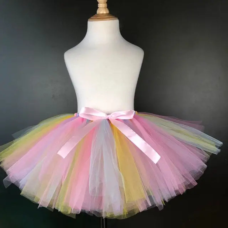 Girls Unicorn Rainbow Tutu Skirts Kids Tulle Skirts Ballet Tutu Pettiskirts with Flower Hairbow Set Children Party Costume Skirt