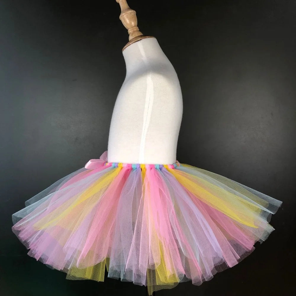 Girls Unicorn Rainbow Tutu Skirts Kids Tulle Skirts Ballet Tutu Pettiskirts with Flower Hairbow Set Children Party Costume Skirt