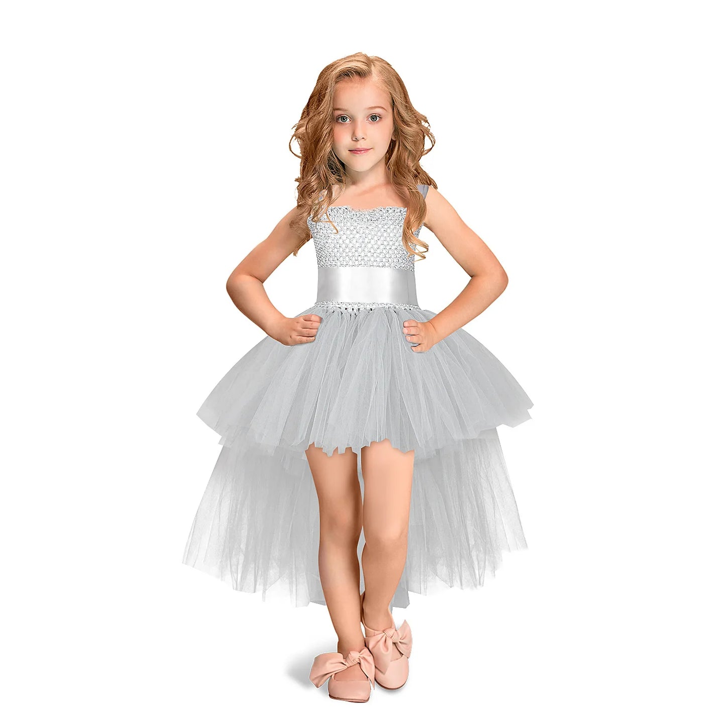 Fancy Kids Dresses for Girls Unicorn Black Girls Tutu Dress Tulle V-Neck Train Girl Evening Birthday Party Dresses D
