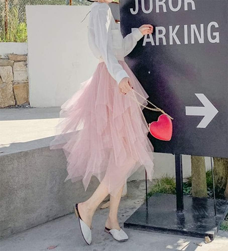 Women'S Tulle Skirt Formal High Low Asymmetrical Midi Length Elastic Waist Tutu Layered Puffy Fairy Skirts